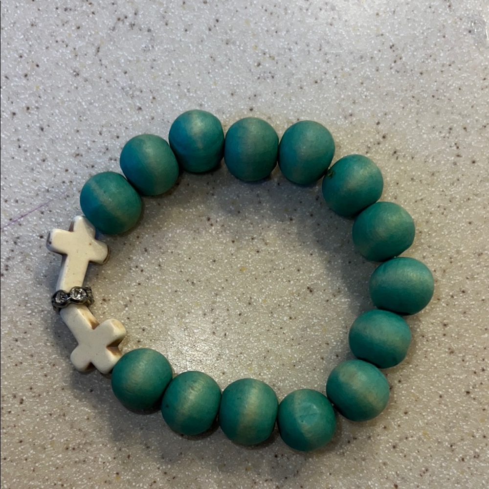 Turquoise Beaded Bracelet with Cross Accents